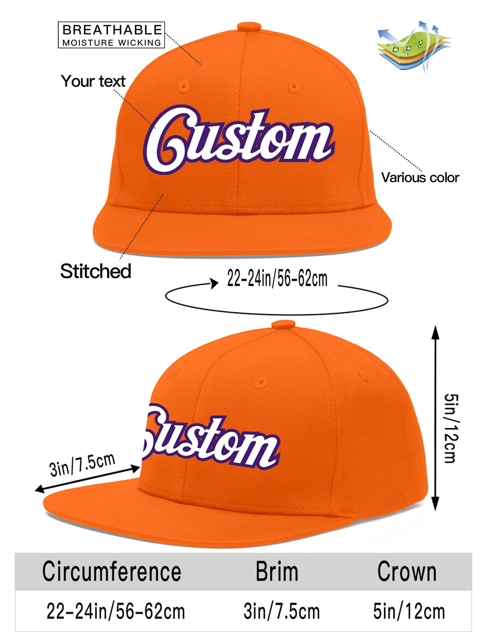 Custom Orange White-purple Flat Eaves Sport Baseball Cap