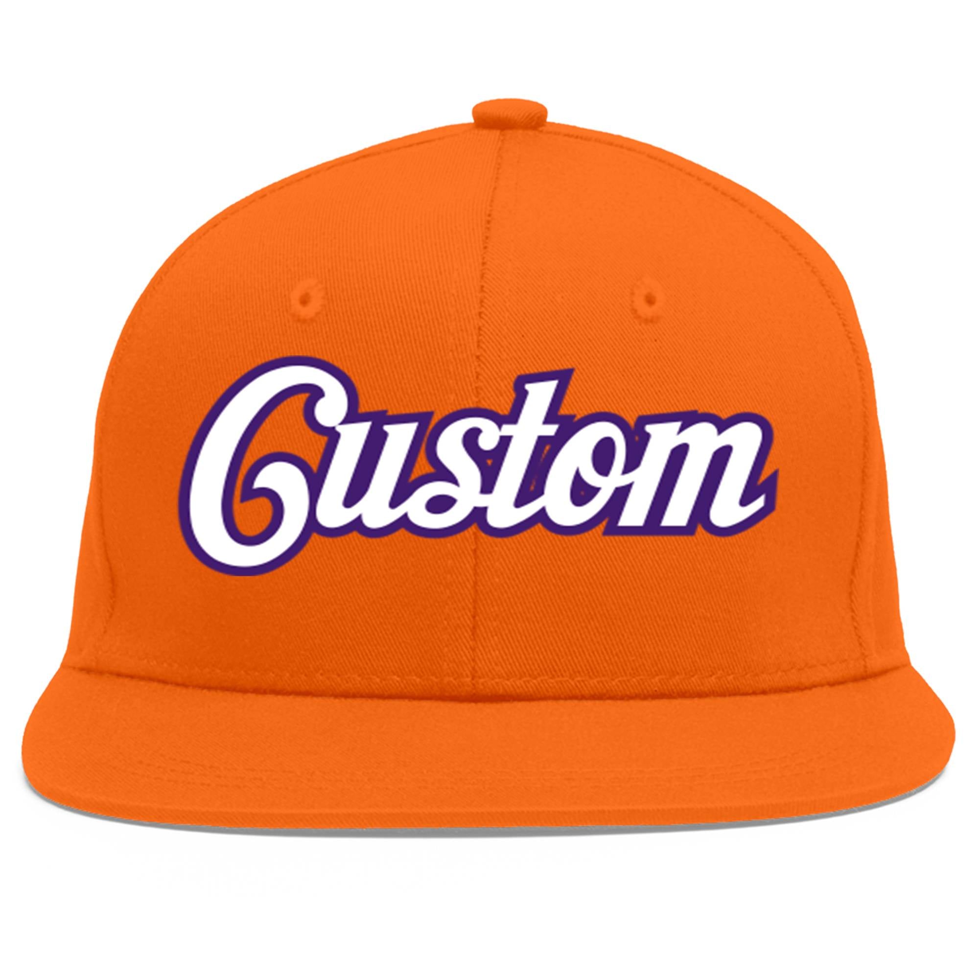 Custom Orange White-purple Flat Eaves Sport Baseball Cap