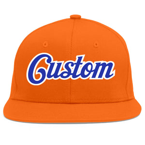 Custom Orange Royal-White Flat Eaves Sport Baseball Cap