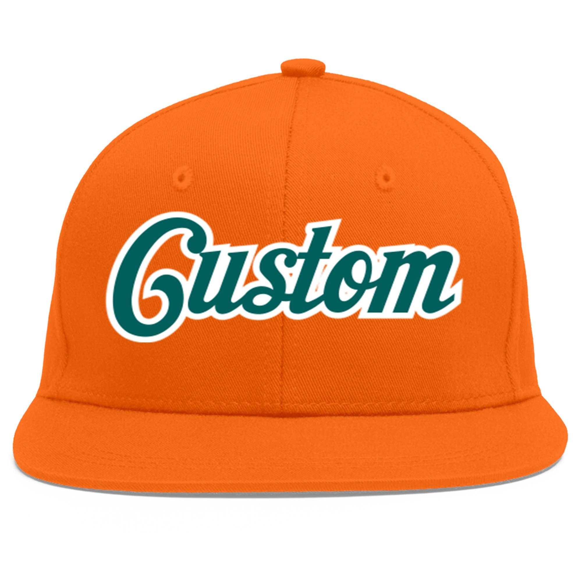 Custom Orange Aqua-White Flat Eaves Sport Baseball Cap