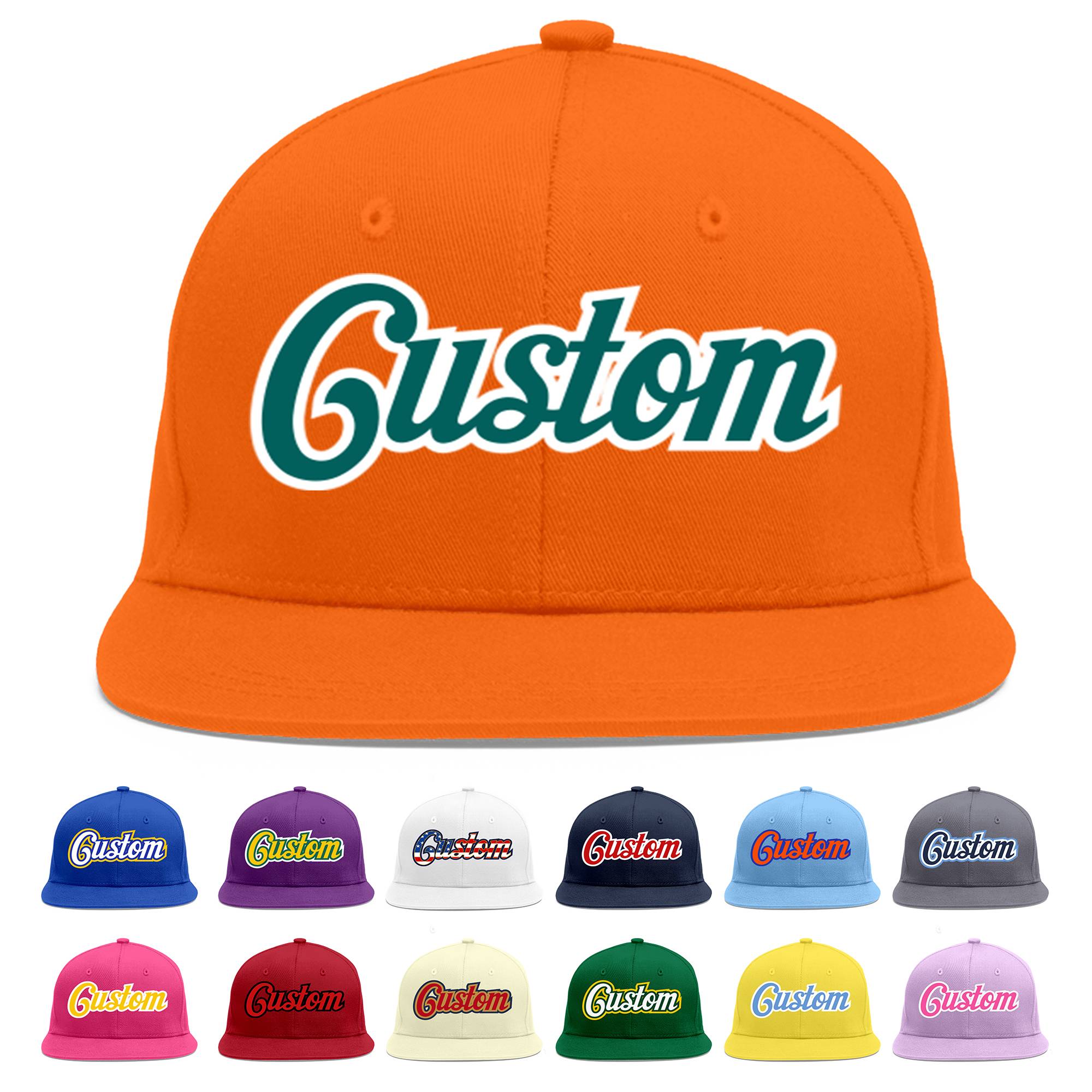 Custom Orange Aqua-White Flat Eaves Sport Baseball Cap