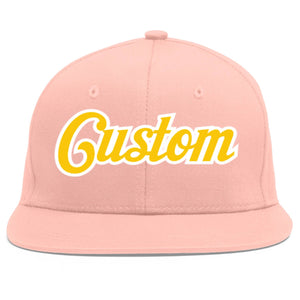 Casquette de baseball sport personnalisée rose or-blanc avec avant-toit plat