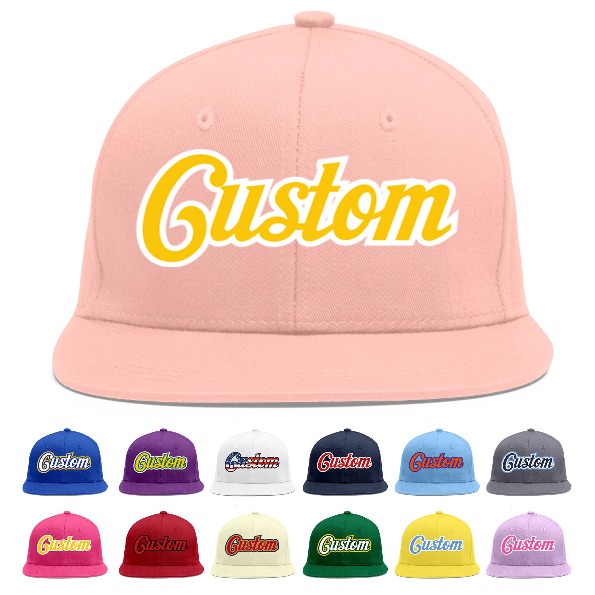 Custom Pink Gold-White Flat Eaves Sport Baseball Cap