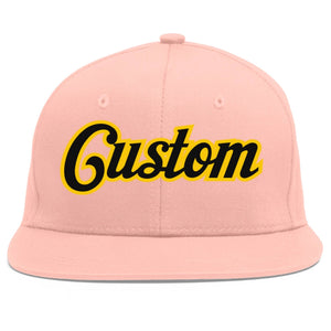 Casquette de baseball sport personnalisée rose noir-or Flat Eaves