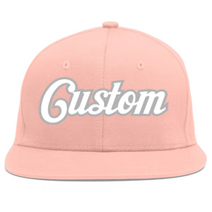 Custom Pink White-Gray Flat Eaves Sport Baseball Cap