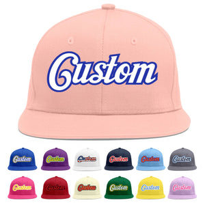 Custom Pink White-Royal Flat Eaves Sport Baseball Cap