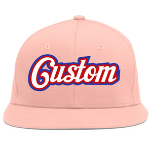 Custom Pink White-Red Flat Eaves Sport Baseball Cap