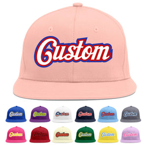 Custom Pink White-Red Flat Eaves Sport Baseball Cap