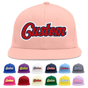 Custom Pink Red-Navy Flat Eaves Sport Baseball Cap