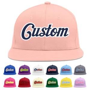 Custom Pink Navy-White Flat Eaves Sport Baseball Cap