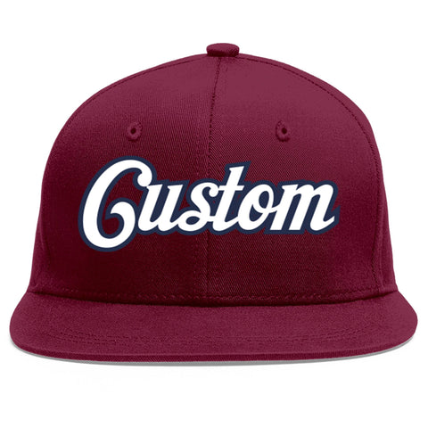 Custom Crimson White-Navy Flat Eaves Sport Baseball Cap