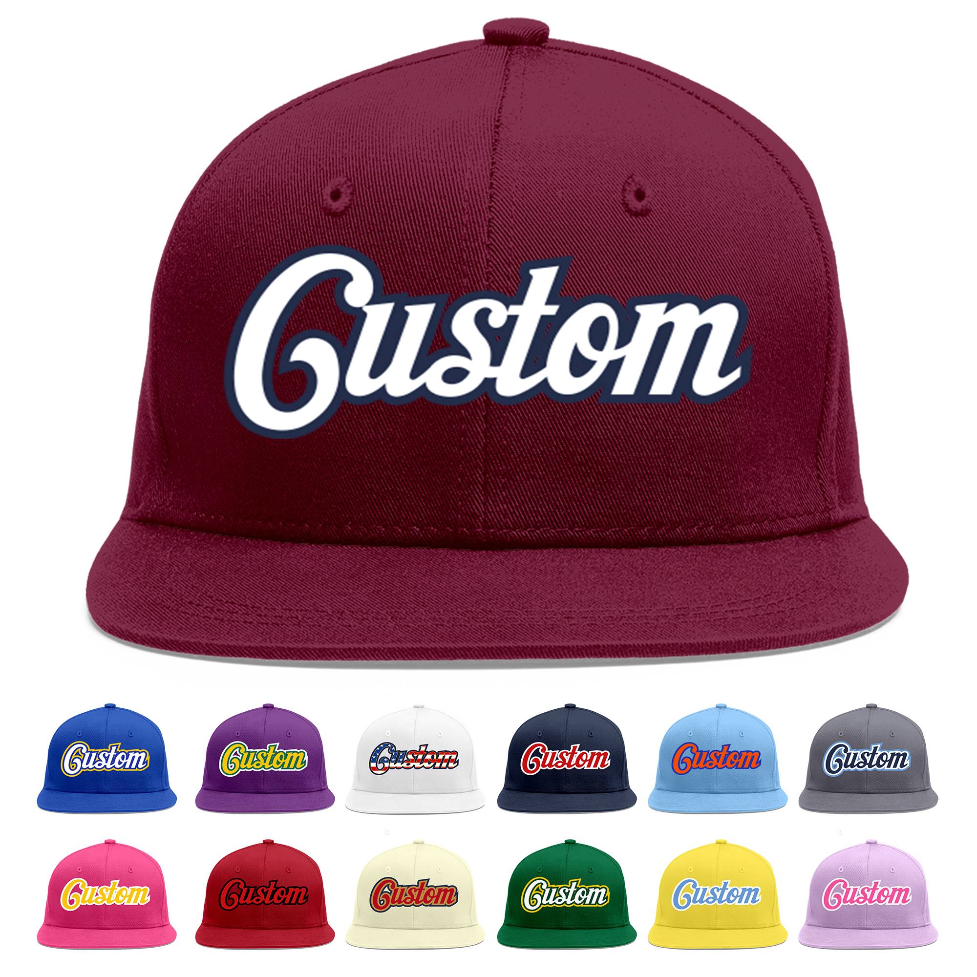 Custom Crimson White-Navy Flat Eaves Sport Baseball Cap