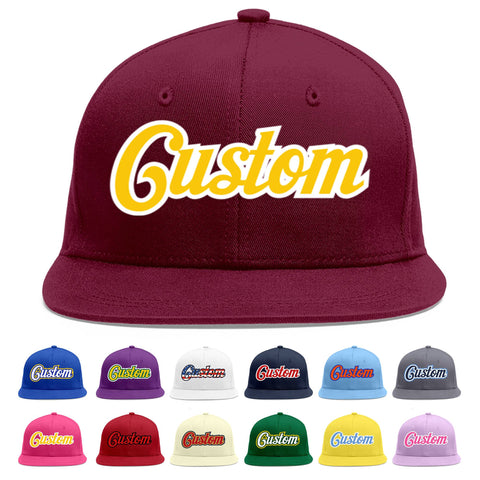 Custom Crimson Gold-White Flat Eaves Sport Baseball Cap