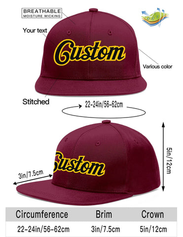 Custom Crimson Black-Gold Flat Eaves Sport Baseball Cap