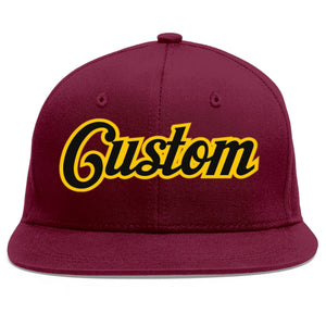 Casquette de baseball personnalisée Crimson Black-Gold Flat Eaves Sport