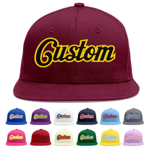 Casquette de baseball personnalisée Crimson Black-Gold Flat Eaves Sport