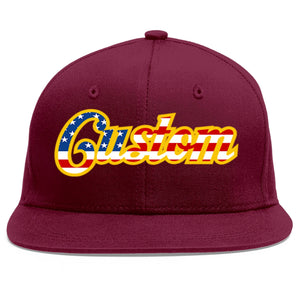 Custom Crimson Vintage USA Flag-Gold Flat Eaves Sport Baseball Cap