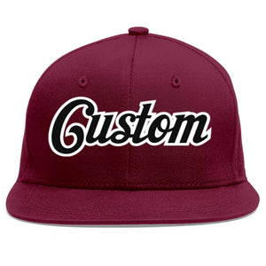 Custom Crimson Black-White Flat Eaves Sport Baseball Cap