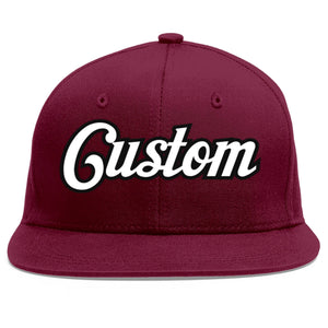 Custom Crimson White-Black Flat Eaves Sport Baseball Cap