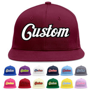 Custom Crimson White-Black Flat Eaves Sport Baseball Cap