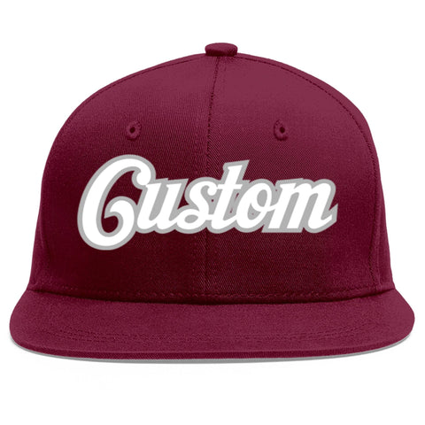 Custom Crimson White-Gray Flat Eaves Sport Baseball Cap