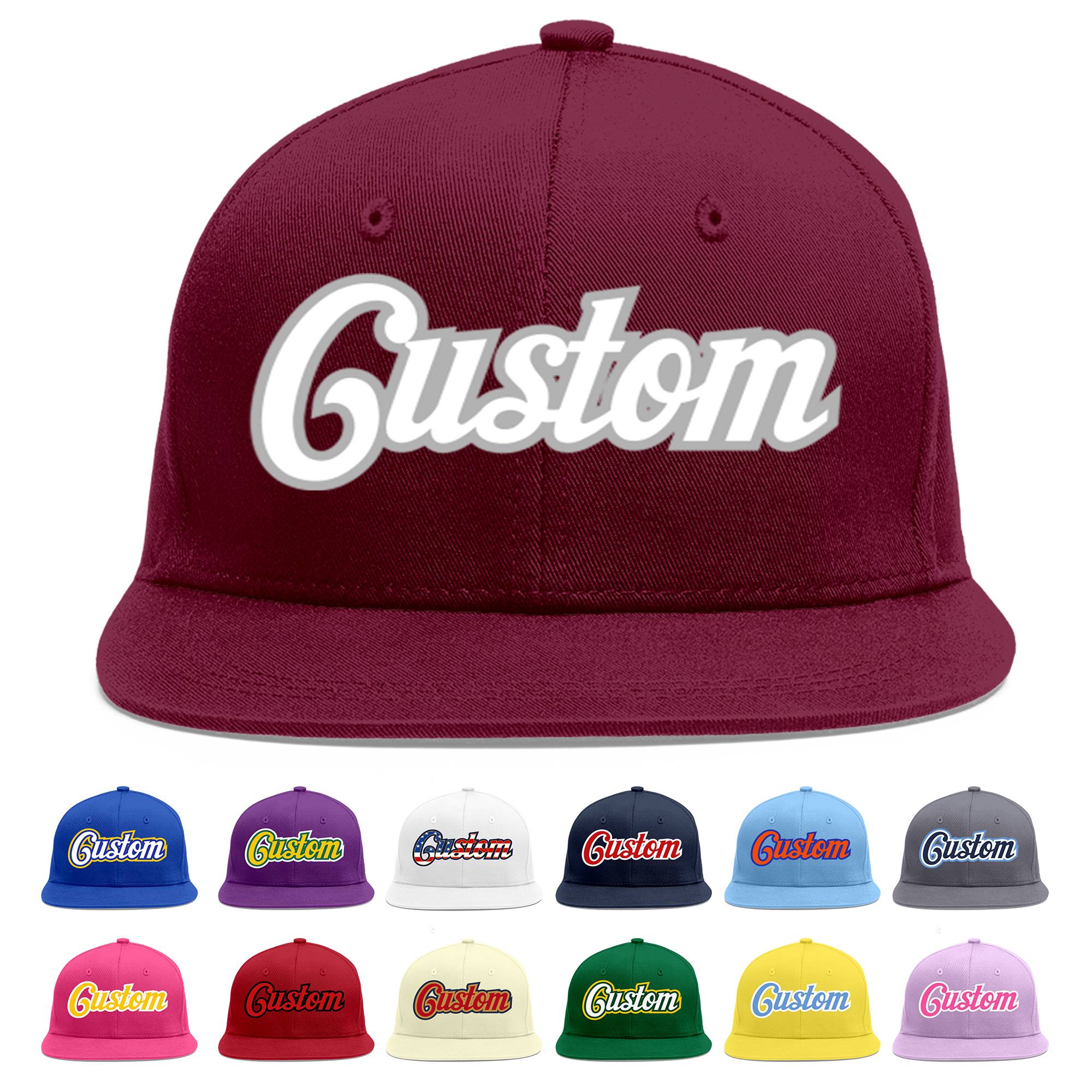 Custom Crimson White-Gray Flat Eaves Sport Baseball Cap