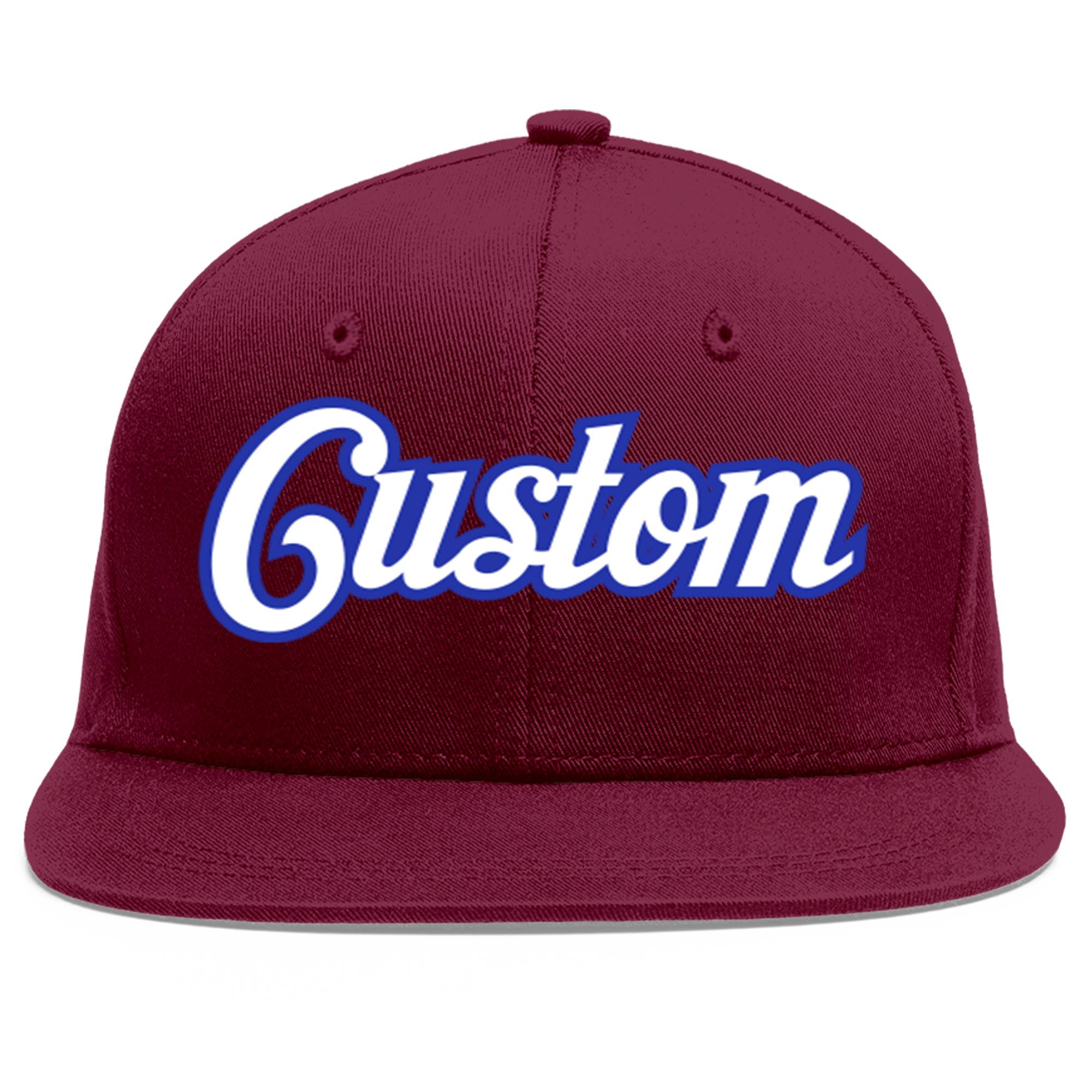 Custom Crimson White-Royal Flat Eaves Sport Baseball Cap