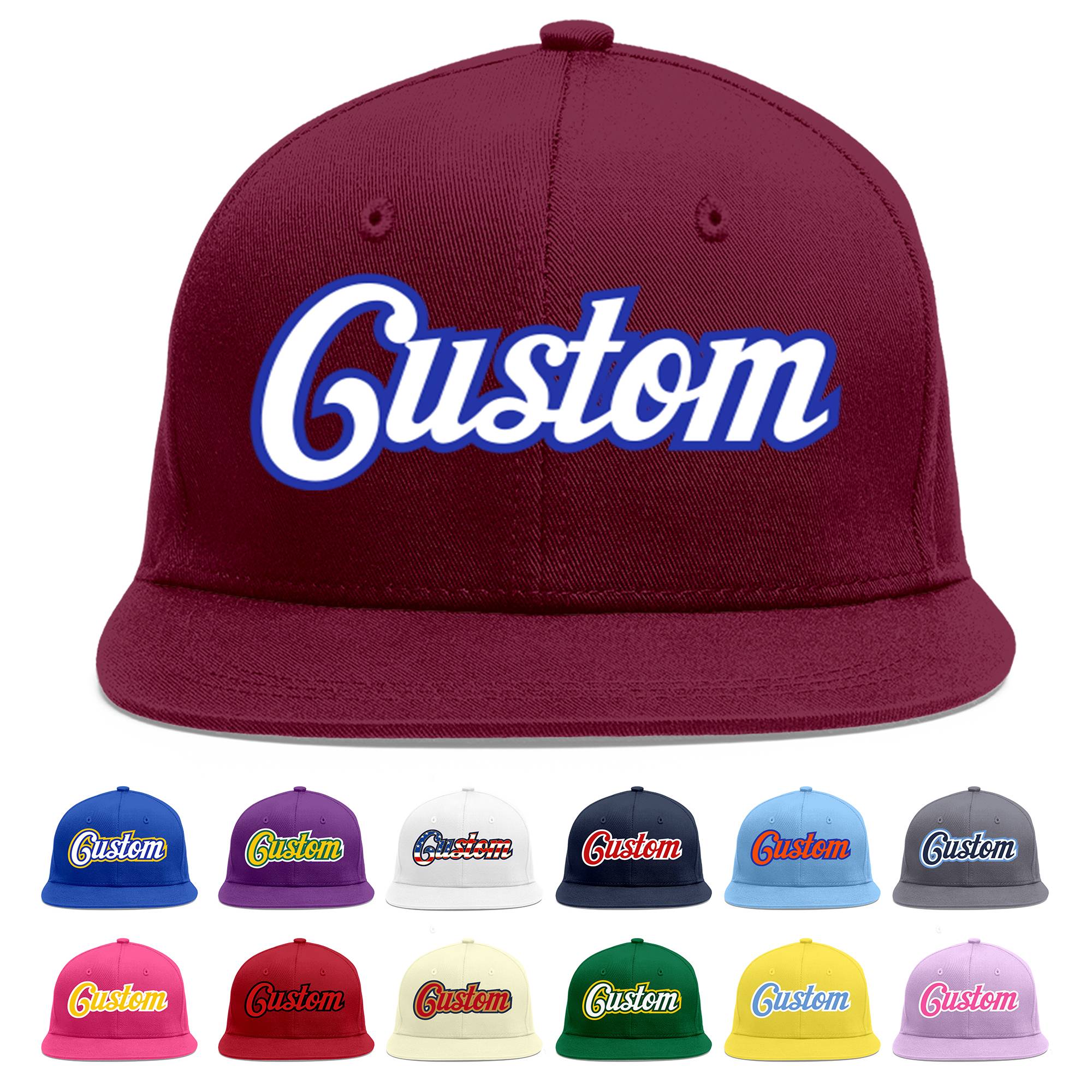 Custom Crimson White-Royal Flat Eaves Sport Baseball Cap