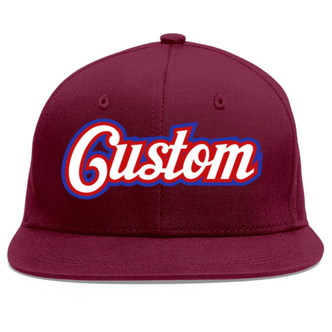 Custom Crimson White-Red Flat Eaves Sport Baseball Cap