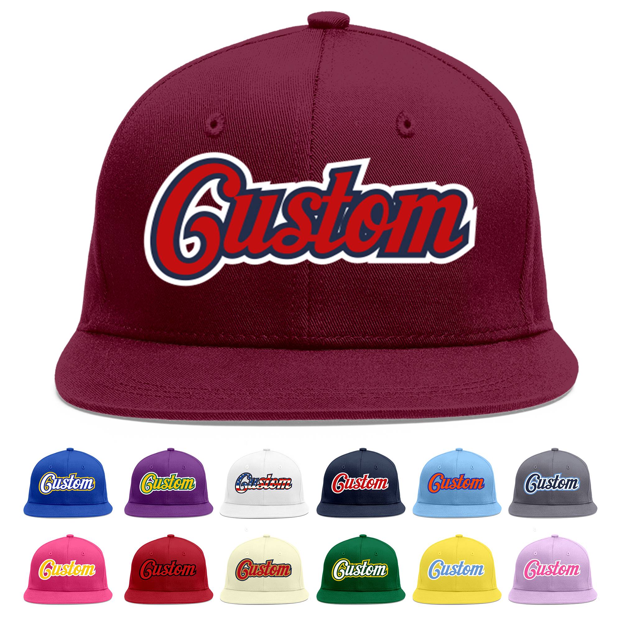 Custom Crimson Red-Navy Flat Eaves Sport Baseball Cap