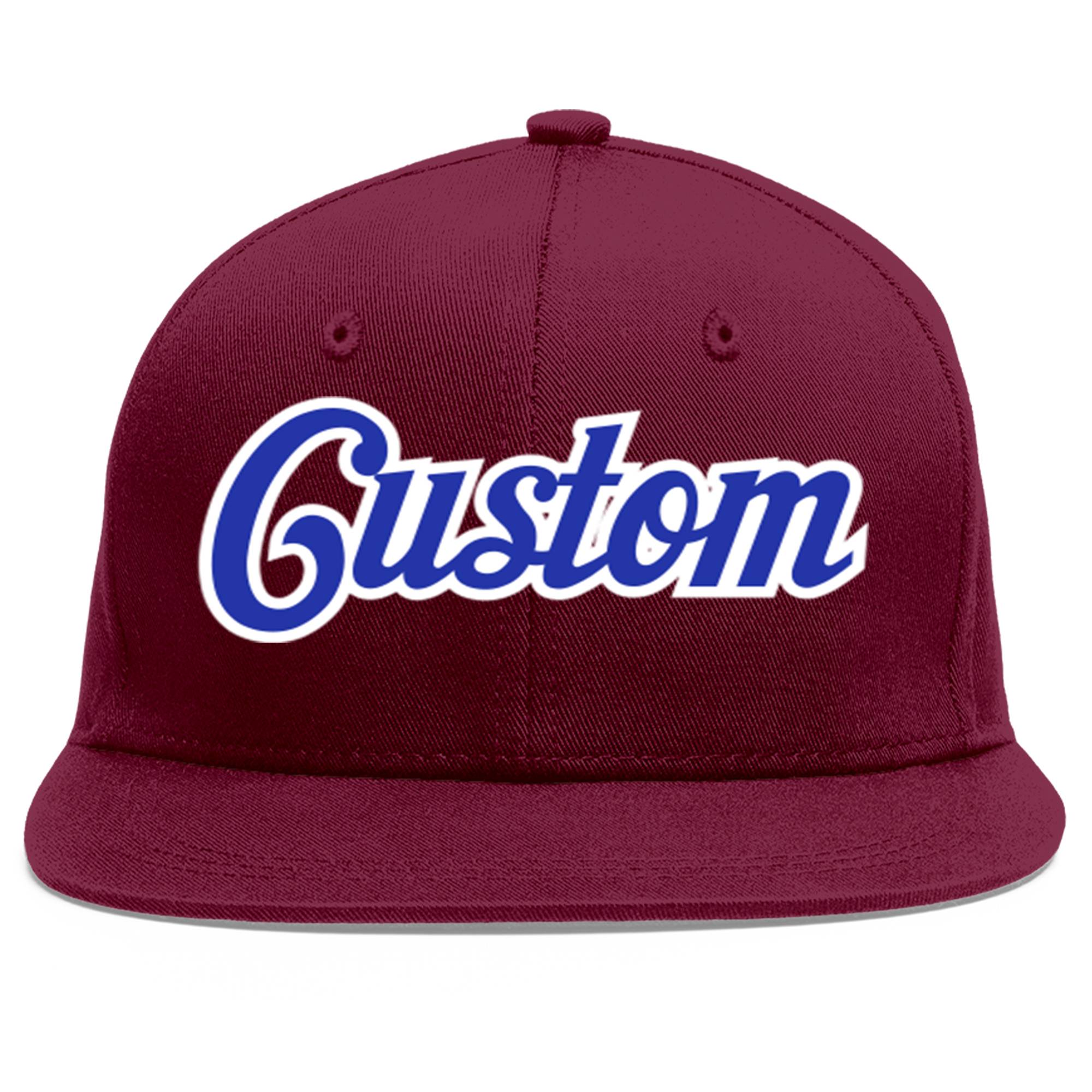 Custom Crimson Royal-White Flat Eaves Sport Baseball Cap