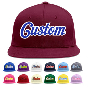 Custom Crimson Royal-White Flat Eaves Sport Baseball Cap