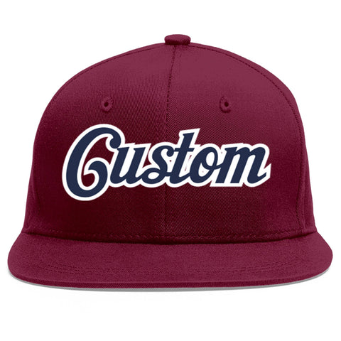 Custom Crimson Navy-White Flat Eaves Sport Baseball Cap