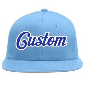 Casquette de baseball sport personnalisée bleu clair Royal-White Flat Eaves