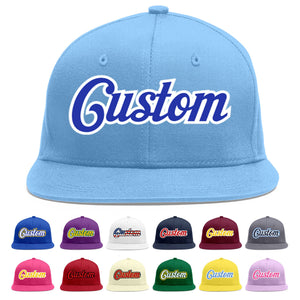 Casquette de baseball sport personnalisée bleu clair Royal-White Flat Eaves