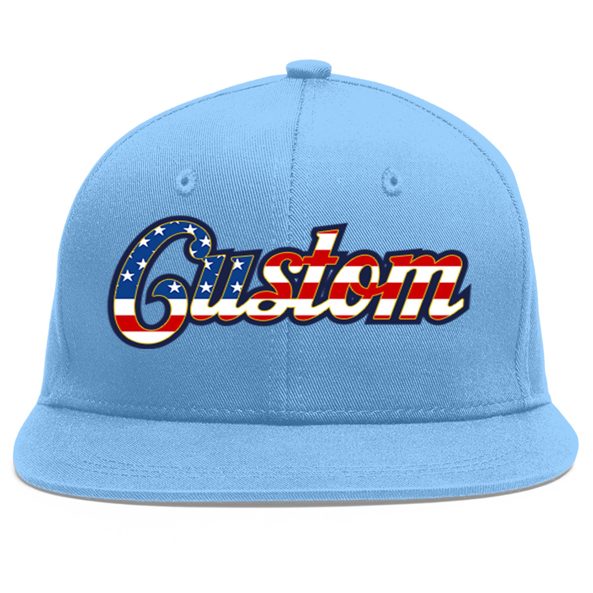 Custom Light Blue Vintage USA Flag-Gold Flat Eaves Sport Baseball Cap