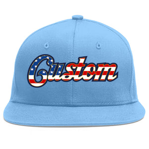 Casquette de baseball personnalisée avec drapeau américain vintage bleu clair et or plat avant-toit