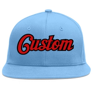 Custom Light Blue Red-Black Flat Eaves Sport Baseball Cap