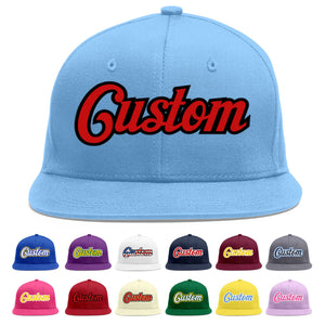 Custom Light Blue Red-Black Flat Eaves Sport Baseball Cap