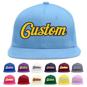 Casquette de baseball sport personnalisée bleu clair or-marine Flat Eaves