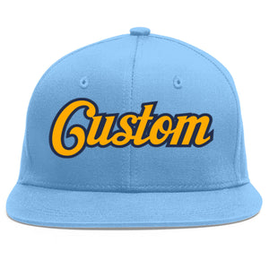 Custom Light Blue Yellow-Navy Flat Eaves Sport Baseball Cap