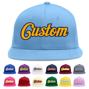 Custom Light Blue Yellow-Navy Flat Eaves Sport Baseball Cap