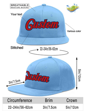 Custom Light Blue Red-Navy Flat Eaves Sport Baseball Cap