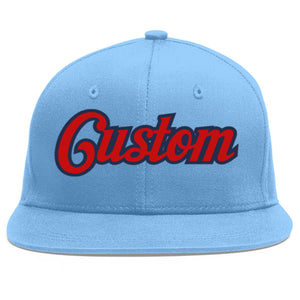 Custom Light Blue Red-Navy Flat Eaves Sport Baseball Cap