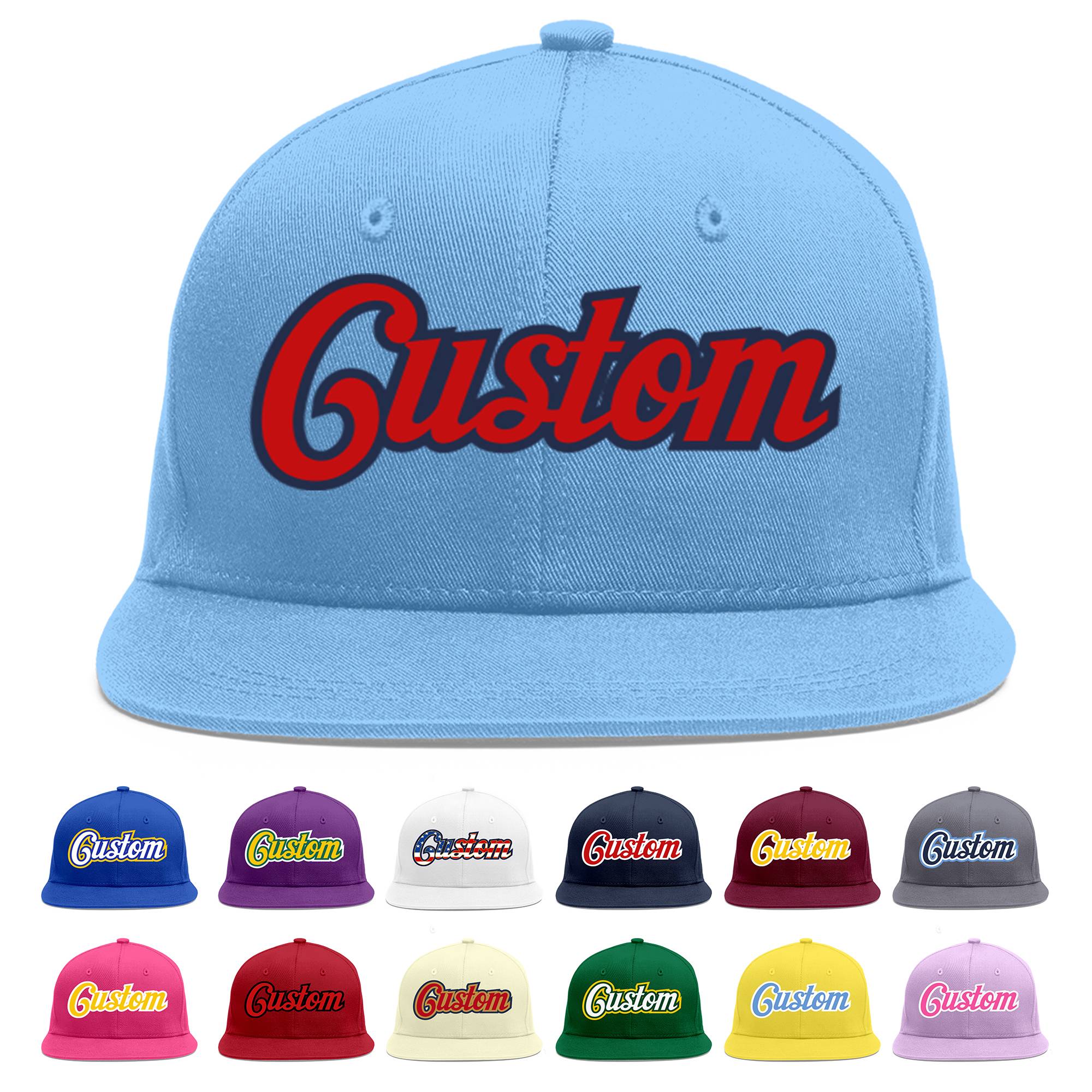 Casquette de baseball sport personnalisée bleu clair rouge-marine Flat Eaves