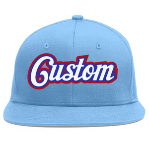 Custom Light Blue White-Royal Flat Eaves Sport Baseball Cap