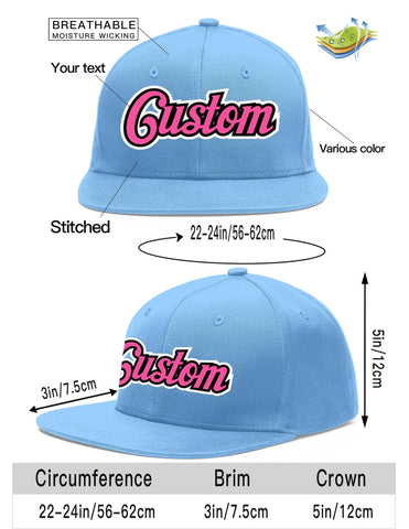 Custom Light Blue Pink-Black Flat Eaves Sport Baseball Cap