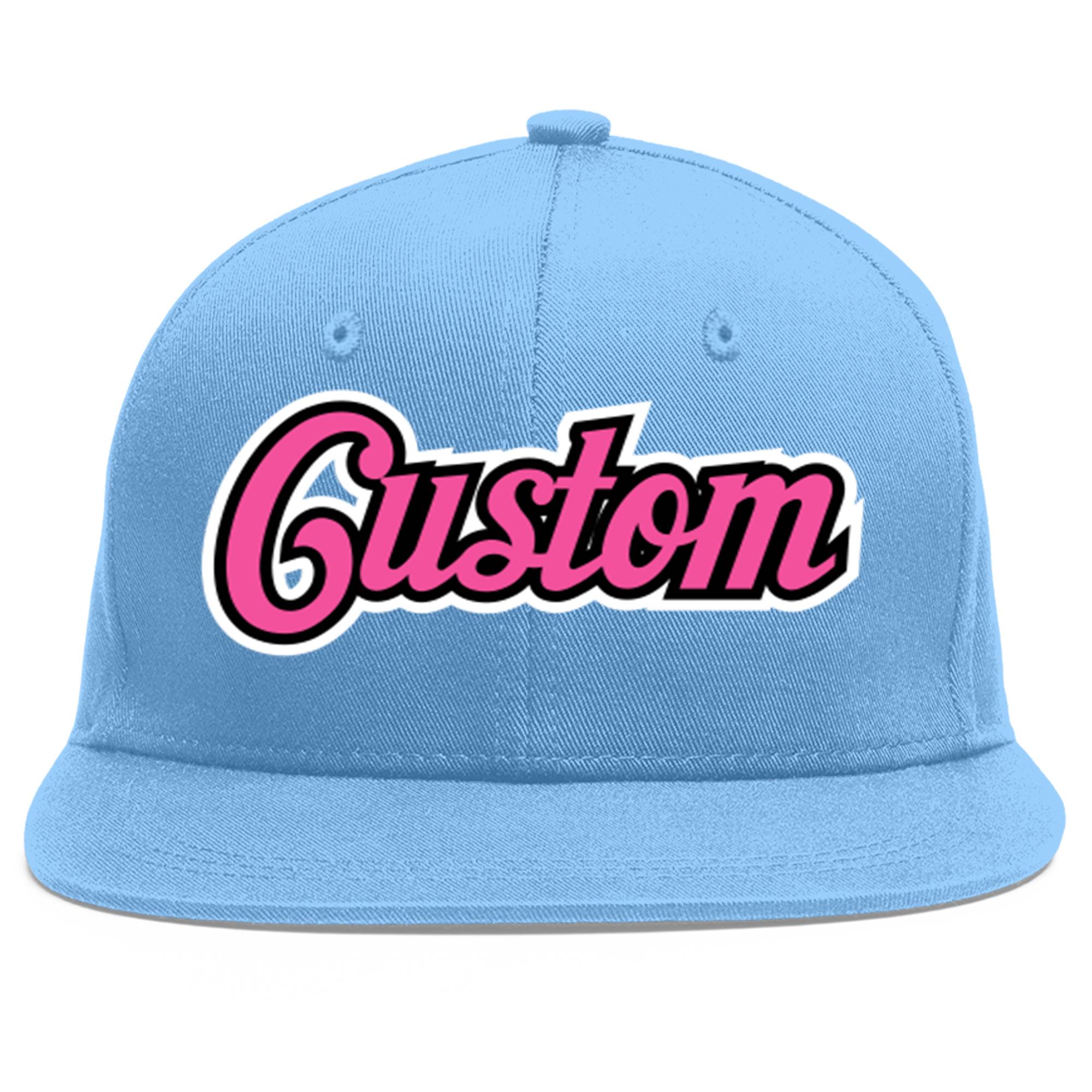 Custom Light Blue Pink-Black Flat Eaves Sport Baseball Cap