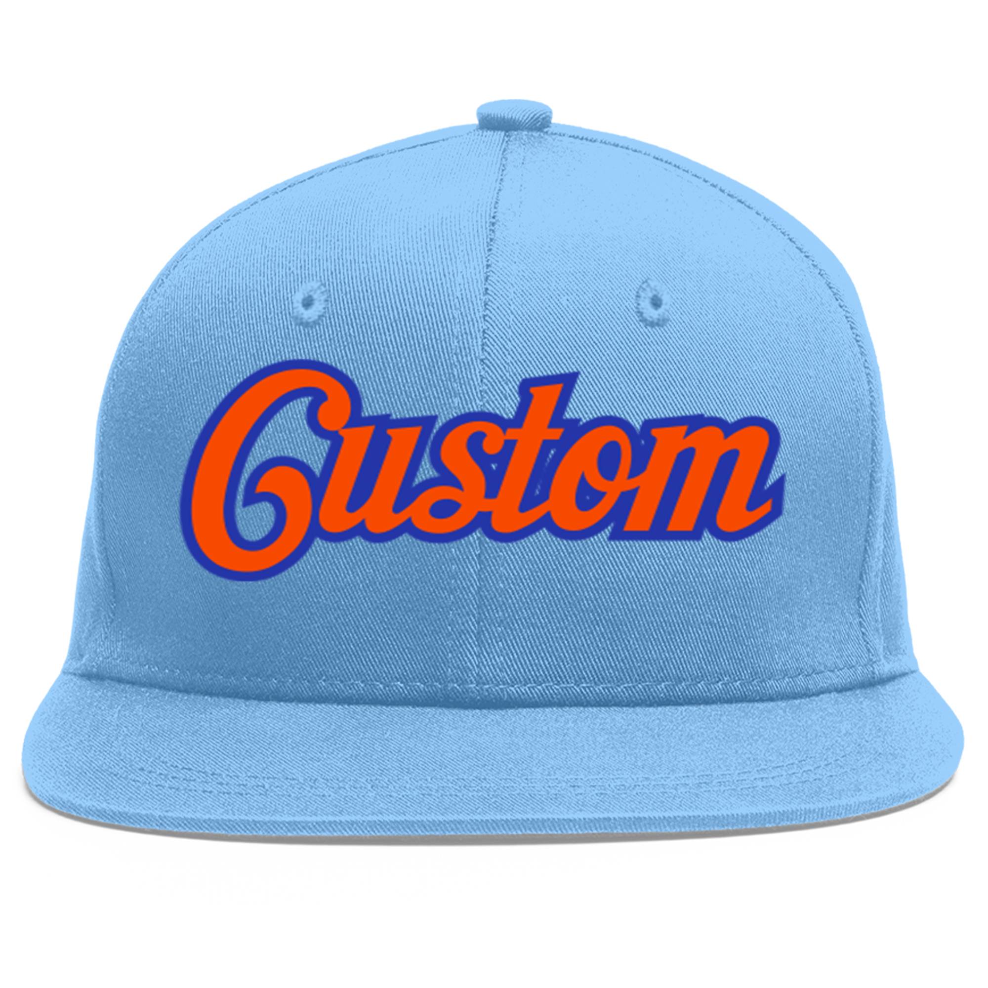 Casquette de baseball personnalisée bleu clair orange-royal Flat Eaves Sport