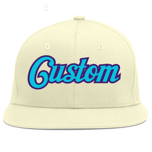 Custom Cream Light Blue-purple Flat Eaves Sport Baseball Cap